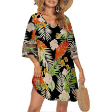 (S, Floral2) Women's Swimsuit Coverup Bathing Suit Cover Ups V Neck Summer Bikini Casual Loose Beach Dress