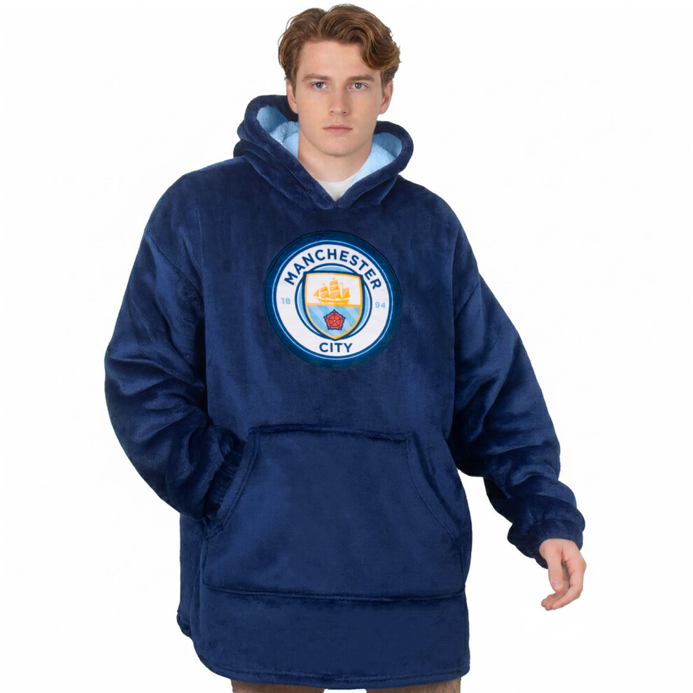 Manchester City Fc Men's Blue (Navy Xl-Xxxl) Manchester City Adults Oversized Hoodie Blanket - Sherpa Fleece Lined Official Football Gift