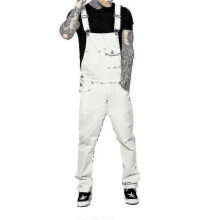 (M, White) Men Slim Fit Denim Jumpsuit Bib Romper Casual Overalls Dungarees