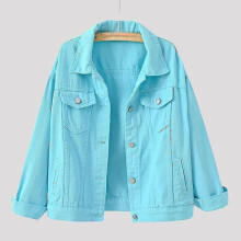 (L, Sky Blue) Women Spring And Autumn Coats Warm Solid Long Sleeve Denim Jacket Outerwear
