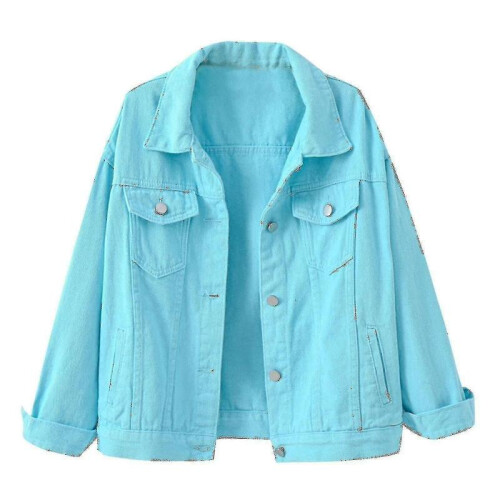 (L,Sky Blue)Women Spring And Autumn Coats Warm Solid Long Sleeve Denim Jacket Outerwear 1
