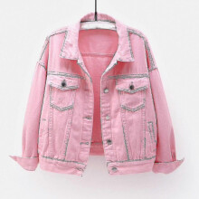 (XL, Pink) Women Spring And Autumn Coats Warm Solid Long Sleeve Denim Jacket Outerwear
