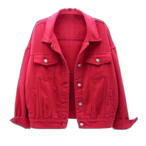 (S, Red) Women Spring And Autumn Coats Warm Solid Long Sleeve Denim Jacket Outerwear 1