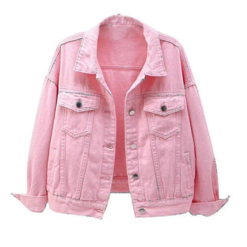 (S,Pink)Women Spring And Autumn Coats Warm Solid Long Sleeve Denim Jacket Outerwear 1