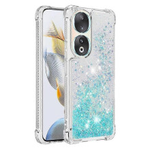 (Honor 90, Blue) YB Quicksand Series-1 Glitter Phone Case for Honor 90 Anti-Drop Moving Shiny Soft TPU Cover/ Hearts