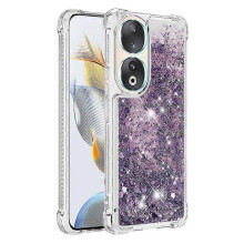 (Honor 90, Dark purple) YB Quicksand Series-1 Glitter Phone Case for Honor 90 Anti-Drop Moving Shiny Soft TPU Cover/ Hearts