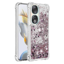 (Honor 90, Pink gold) YB Quicksand Series-1 Glitter Phone Case for Honor 90 Anti-Drop Moving Shiny Soft TPU Cover/ Hearts