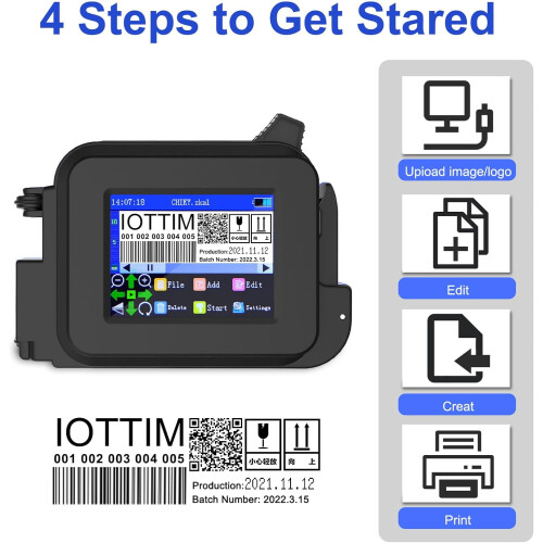 Upgraded Mini Inkjet Printer for All Materials, Fast-Drying SolventInk Cartridge & 28 Languages, Inkjet Coding Machine for Code Date Label Industry 1