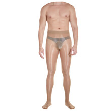 Sexy Stockings Men's Oil Shine Tights with Zip, Transparent Nylon Leggings, Shiny Coffee Color, Einheitsgröße, Gay Sissy Underwear