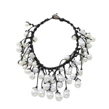 Pearl Tassel Multi-Layer Necklace Handmade Women's Collarbone Chain in Silver with Pearls and Pendant