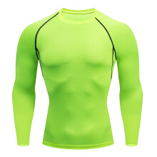 Men's Sports Shirt Quick-Drying Long Sleeve Running Top Gym Compression Shirt Breathable for Jogging Hiking in Green