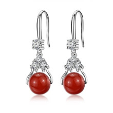 925 Sterling Silver Red Green Agate Drop Earrings for Women, Simple Fashion Jewelry, Birthday Gift, Lightweight Design
