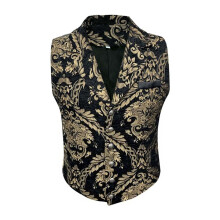 Men's Gilet Jacquard Suit Vest Slim Fit Black Single Breasted Tuxedo Vest with Metallic Paisley Pattern for Prom