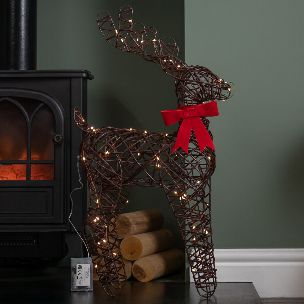Warm Led Up Standing Reindeer With Bow Christmas Decoration 60Cm White/Light/Red Samuel Alexander - Image 3