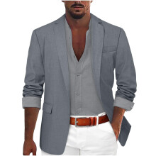 Men's Blazer Jacket Slim Fit Casual Business Coat Lightweight Linen Suit Jacket 1 Button Regular Fit M Gray
