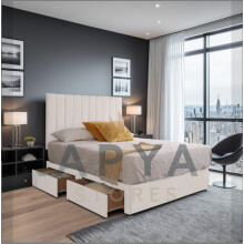 (3ft6, HB with 2 Drawers, Ivory) Restivo Divan Bed Set Plus Memory Sprung Mattress Plus Matching Headboard