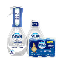 Dawn Free & Clear Powerwash Dish Spray Dish Soap 1 Spray (16oz) 1 Pfyllning (16oz) Non-Scratch Scrubber Sponge (2 Count) 1 Set