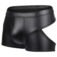 Sexy Body T-Back Lingerie Large Sizes Rubber Underwear Men Open Thong Faux Leather G-String Boxer Shorts Black L