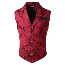 Vintage Vest Men's Steampunk Gothic Suit Vest L Red Paisley Pattern Formal Tuxedo Vest Victorian Medieval Style