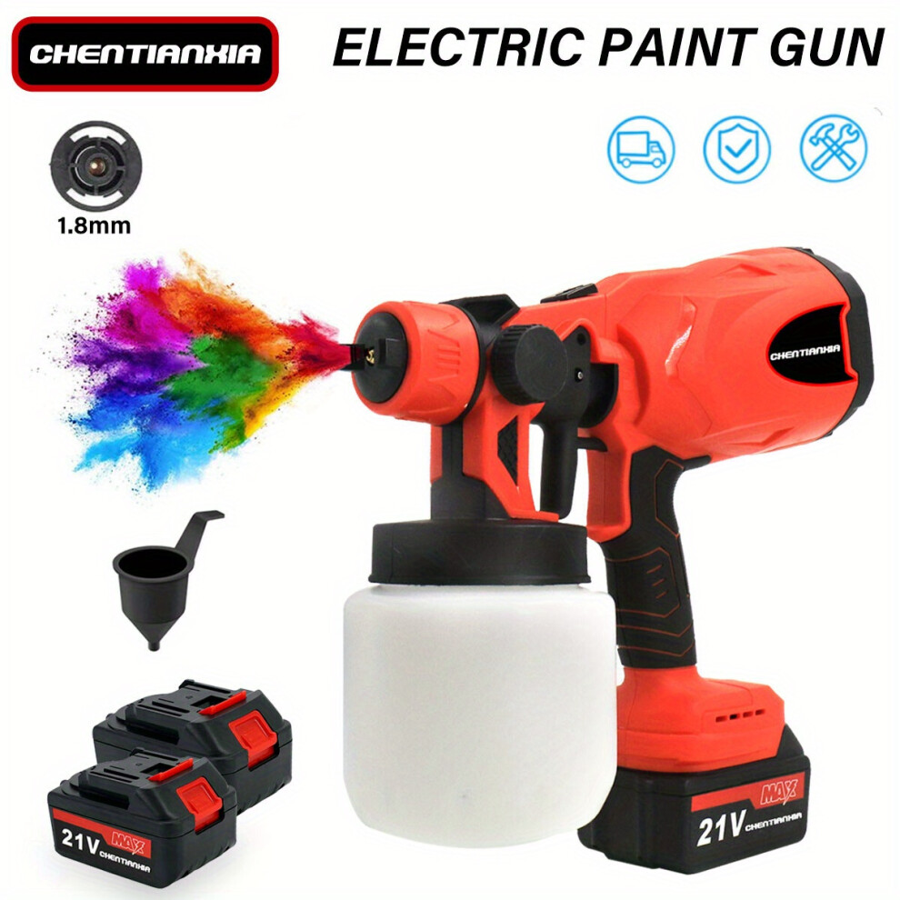 (2 Batteries) 21V 800Ml Electric Cordless High Pressure Paint Spray Gun Sprayer Fence Airless Hvlp With 2 Batteries And Charger 9009412816132