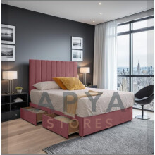 (4ft6, HB with 4 Drawers, Pink) Restivo Divan Bed Set Plus Memory Sprung Mattress Plus Matching Headboard
