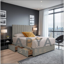 (4ft6, HB with 4 Drawers, Silver) Restivo Divan Bed Set Plus Memory Sprung Mattress Plus Matching Headboard