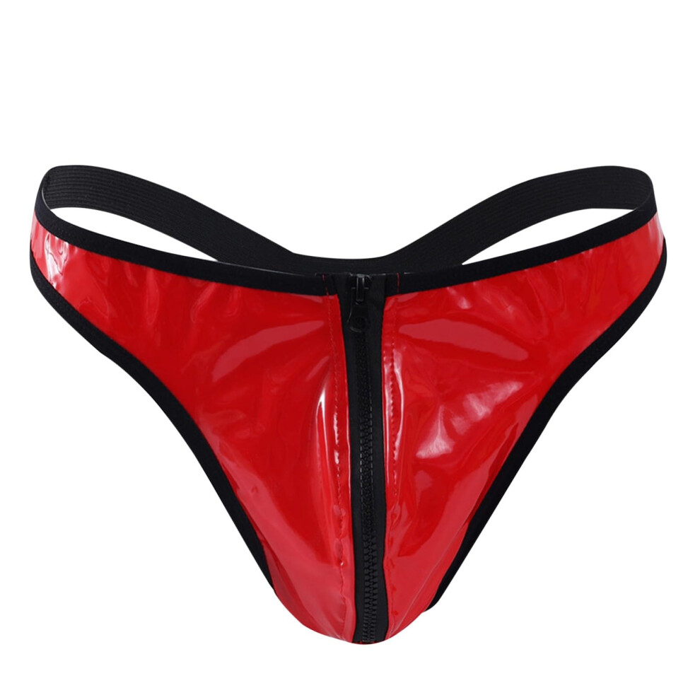 Red Lingerie Men's Sexy Underwear Sissy Leather Briefs High Elasticity Latex Thong Costume Hot Pants Size M