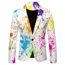 Regenbogen Sakko Herren Blazer Langarm Bunt Ein Knopf Anzugjacke für Freizeit Party Hochzeit Karneval Kostüm