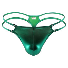 String Thong Men's Sexy G-String Latex Leather Shorts Transparent Patent Look Low Rise Underwear Size S Green