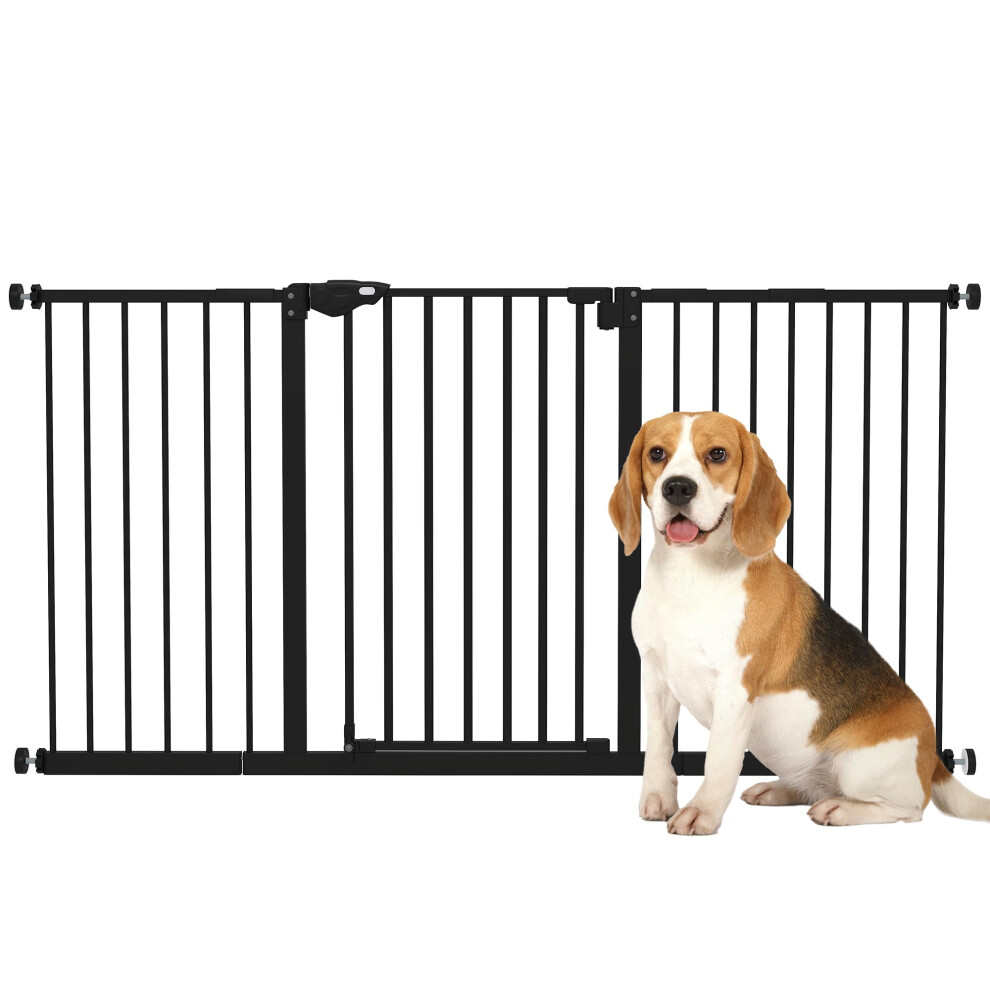 Pawhut Dog Gate Stair Gate Pressure Fit Pets Barrier Auto Close For Doorway Hallway, 74-148Cm Wide Adjustable, Black