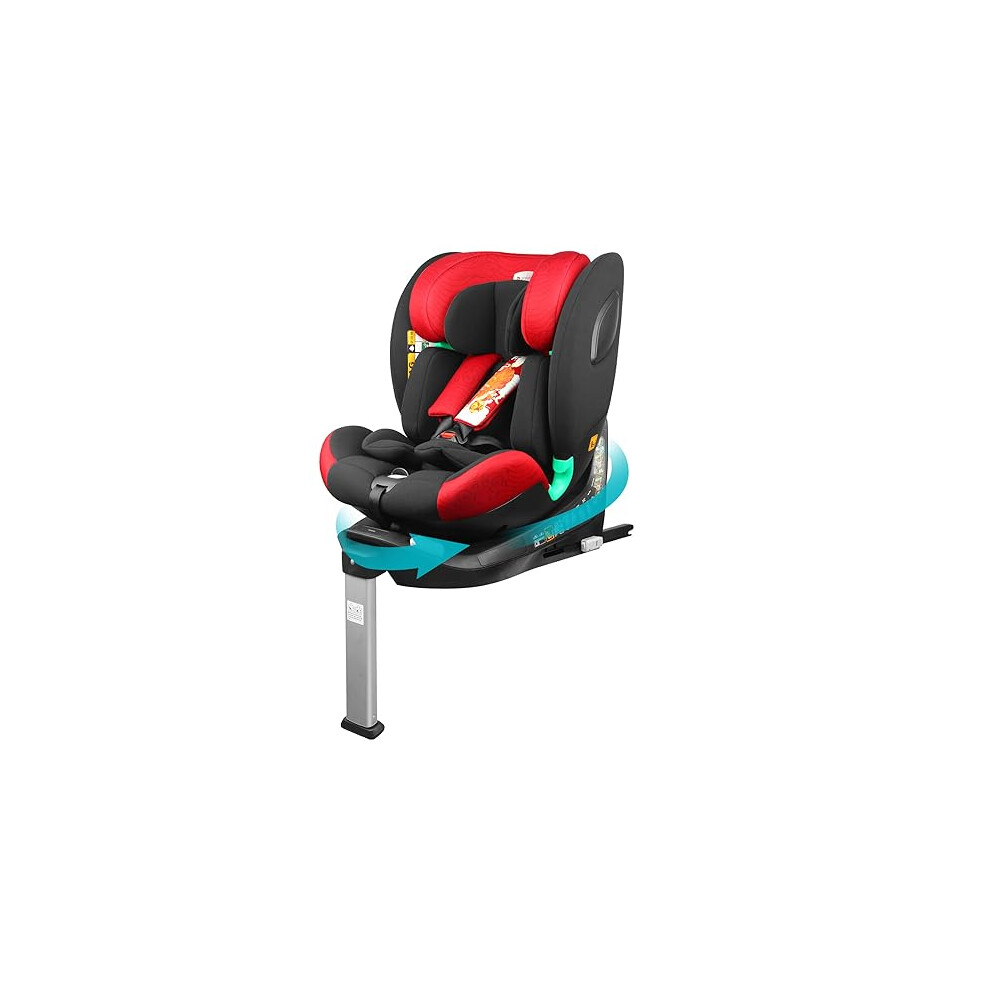 Globalkids Red I-Size 360 Swivel Car Seat, Group 0+123 Car Seat With Isofix And Support Leg, Ece R129, 0-36 Kg, 0-12Years, 40Cm-150Cm,