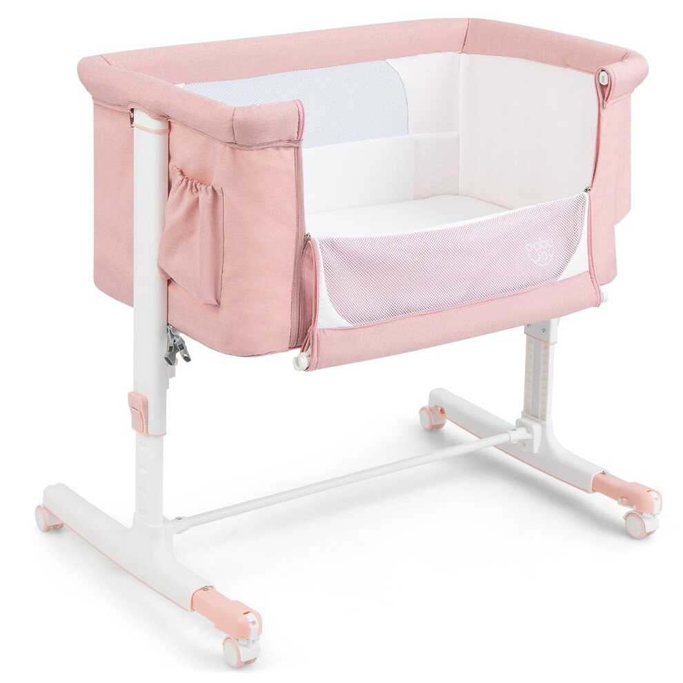 Photos - Cot GYMAX 3-in-1 Baby Beside Crib, Height & Angle Adjustable Side Bassinet with Lockable Wheels and Carry Bag, Mesh Window Toddl