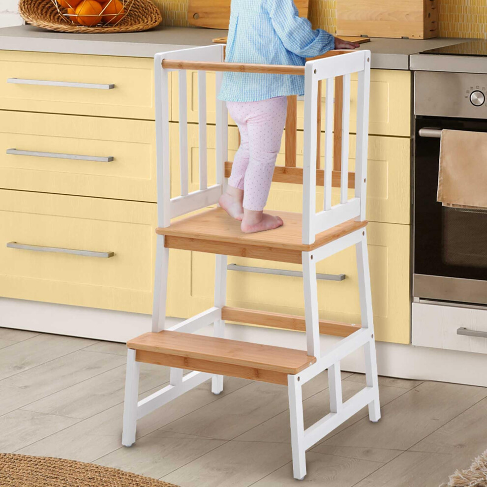Kitchen Nursery Step Stool For Toddlers - Solid Kids Kitchen Tower For Learning Cooking & Doing Dishes - Kids Learning Stool,Made Of Natural Cosyland