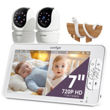 Comfyer No WiFi Split-Screen Baby Monitor with 2 Cameras and Night Vision, 7" HD Baby Monitor with a Flexible Bracket, Audio Alert, High/Low Temperat