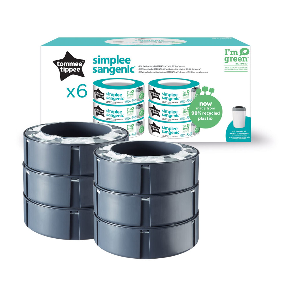 Tommee Tippee Simplee Sangenic Refill Cassettes Pack of 6 Refill Cassettes, Only Suitable for Use in Simplee Sangenic Nappy Bins, Odour and Germ Prot-image-OPC-PK72MVT-NEW