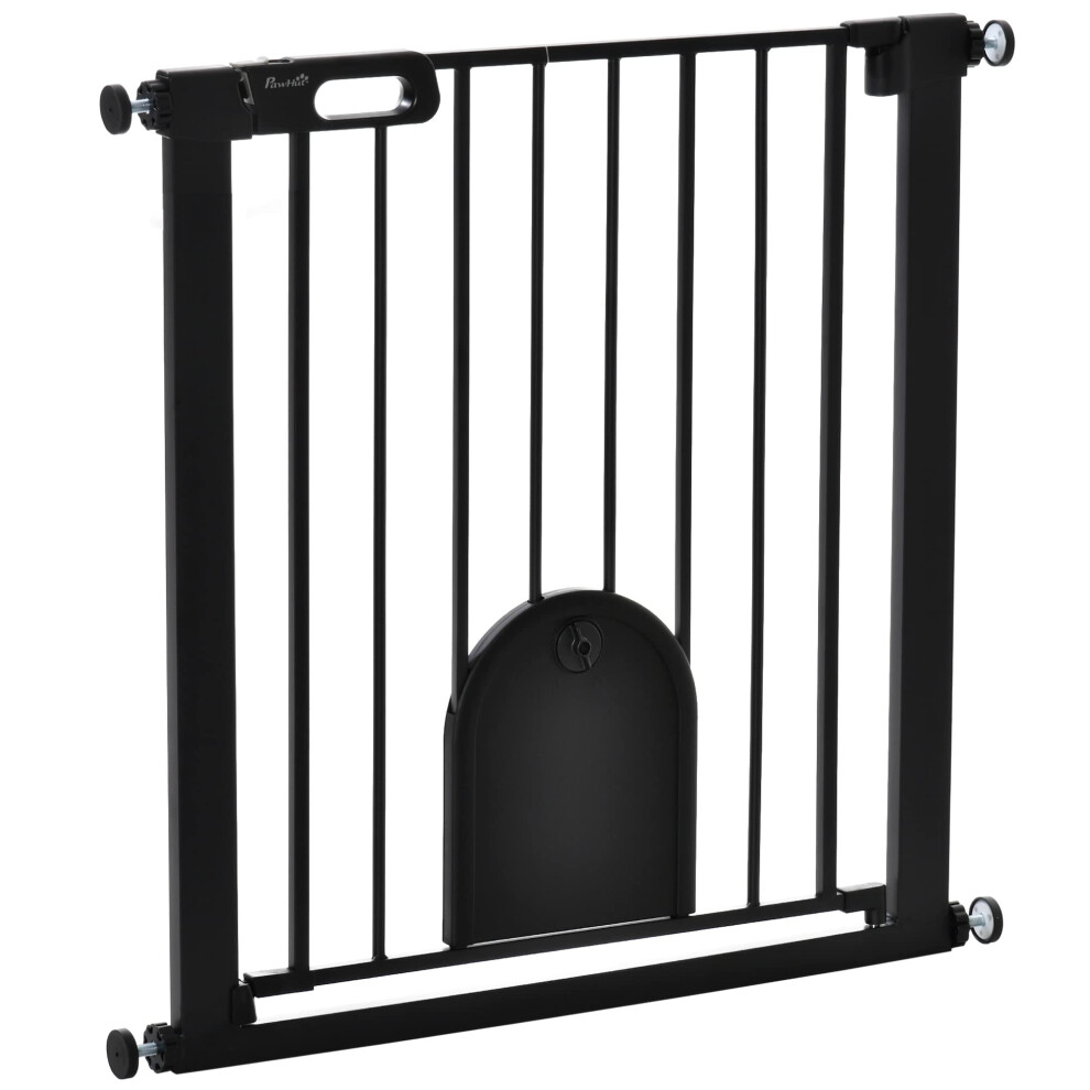PawHut 75-82 cm Pet Safety Gate Pressure Fit Stair w/Small Door Double Locking-image-OPC-PK72MW2-NEW