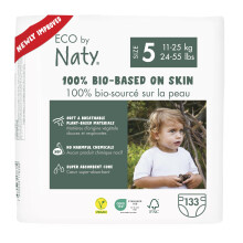 Eco by Naty Baby Nappies - 100% Plant-Based Materials on Skin, Soft, for Sensitive Skin & Super Absorbent (Size 5, 132 Count)