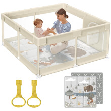 Playpen with Mat, 47x47inch Play Pen with Mat for Babies and Toddlers, Small Baby Pla ypen with Mat, Small Baby Playpen for Apartment, Play Yard for