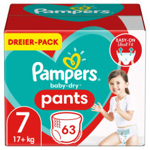 Pampers Size 7 (17kg) Baby Dry Diapers, 63 Nappies, Easy On and Off, Reliable Drying