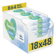 Pampers Harmonie Aqua Baby Wipes Plastic Free 18 Packs of 48 Wipes, 864 Baby Wet Wipes, Help Restore Natural Skin pH, Delicate Lotion with 99 Percent