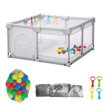 Requena Baby Playpen, Indoor/Outdoor Toddler Fence with Breathable Mesh, Extra Large Play Yard with Balls, Grey