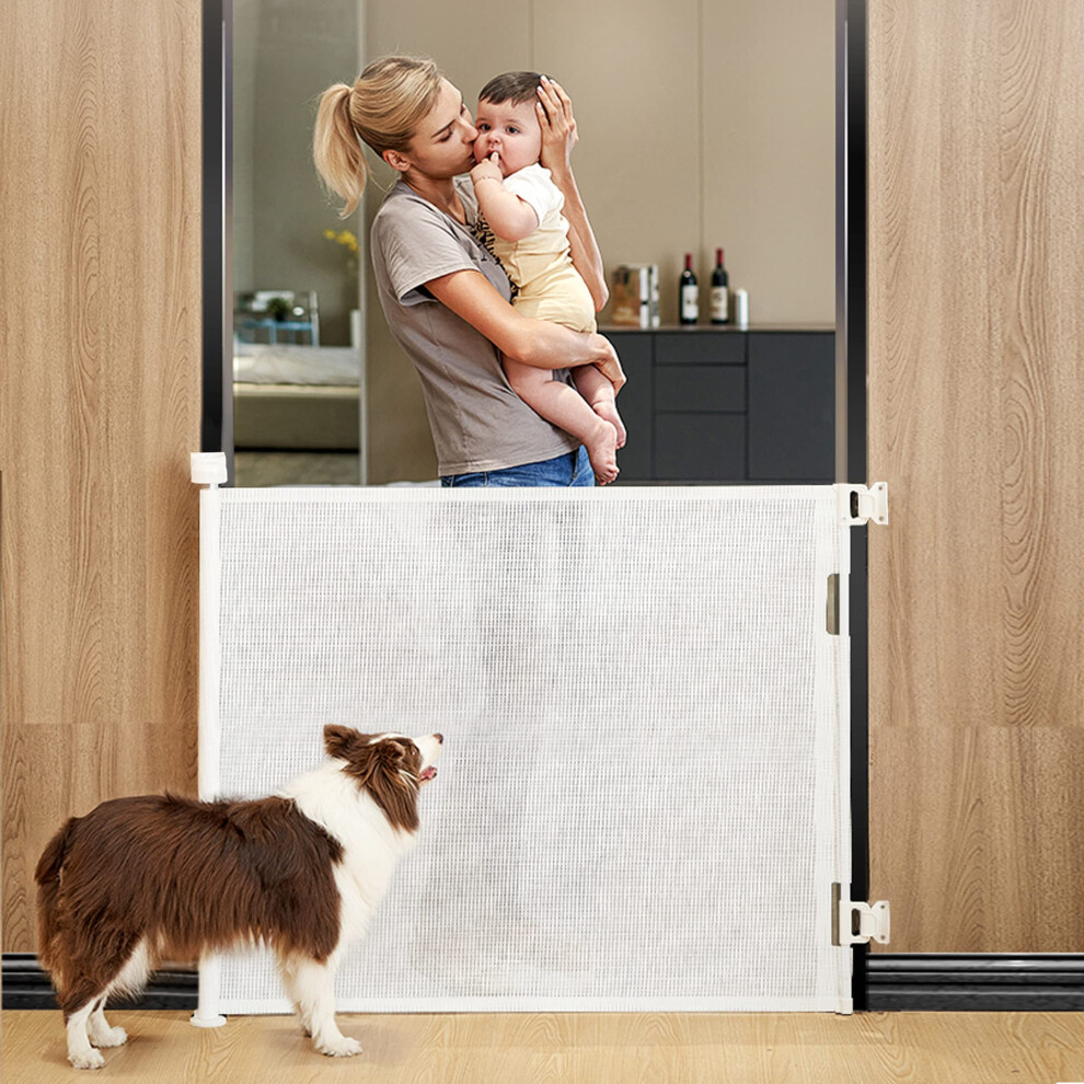 Retractable Stair Gate for Baby & Dogs, 140 x 83cm (55x33in), Extra Wide Safety Gate with Lock - Ideal for Large Openings & Pets
