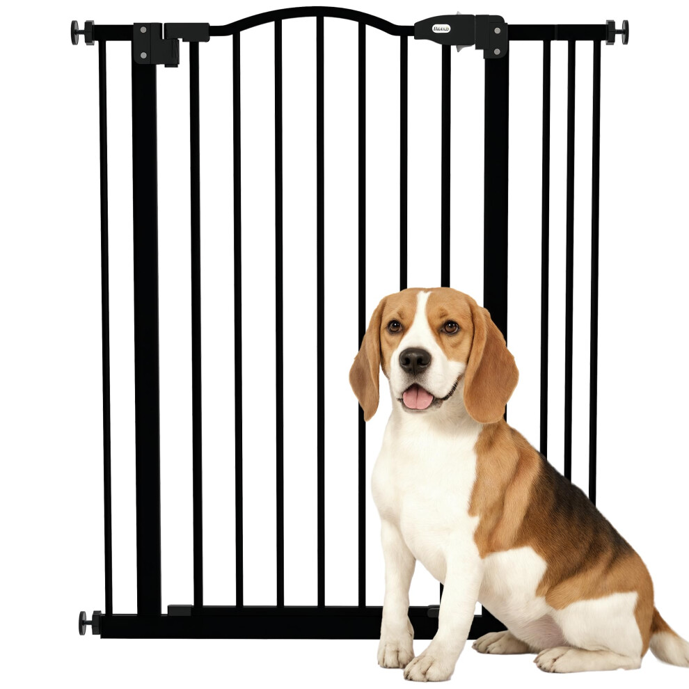 PawHut Pressure Fit Dog Stair Gate No Drilling Safety Gate Auto Close for Doorways, Hallways, 74-87cm Adjustable, 94cm Tall, Black-image-OPC-PK72NGF-NEW