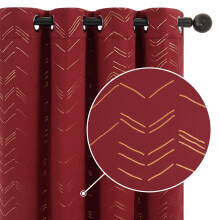 Deconovo Home Decorative Blackout Thermal Insulated Curtains Gold Zigzag Lines Foil Printed Curtains for Living Room 66 x 90 Inch Red 2 Panels