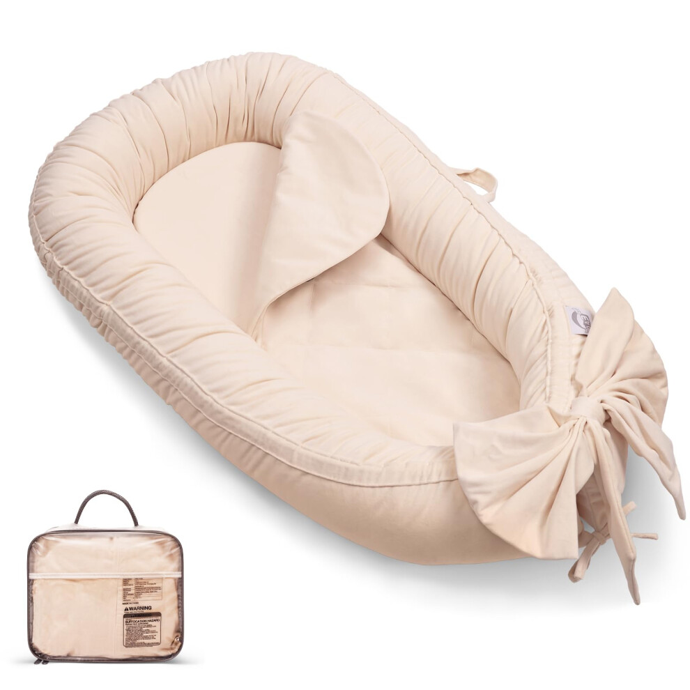 Baby Nest Pod For Newborn,Baby Sleep Pod Soft Breathable Napping Or Traveling For 0-12 Months,Travel & Baby Essential Gift For Newborn (Cream) Cream Eaq