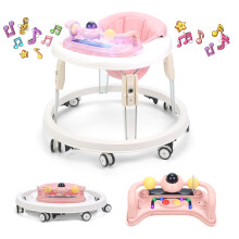 Baby Walker, Foldable Multi-Function Anti-Rollover Walker with Music Tray & Light, 7 Level Height Adjustable, Baby Walkers for 1 Year Olds Suitable f