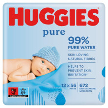 Huggies Pure, Baby Wipes, 12 Packs (672 Wipes Total) - Natural Wet Wipes for Sensitive Skin - 99 Percent Pure Water - Fragrance Free to Clean and Pro