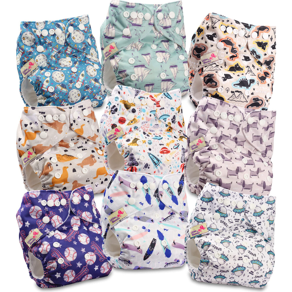 Littles and Bloomz Baby Reusable Pocket Nappy Cloth Diaper, Standard Popper, 9 Nappies, FLP2-0901-image-OPC-PK72NZV-NEW