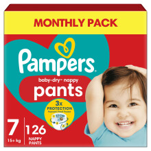 Pampers Baby-Dry Nappy Pants Size 7, 126 Nappies, 15kg+, Monthly Pack, 360 Fit To Help Prevent Gaps And Leaks