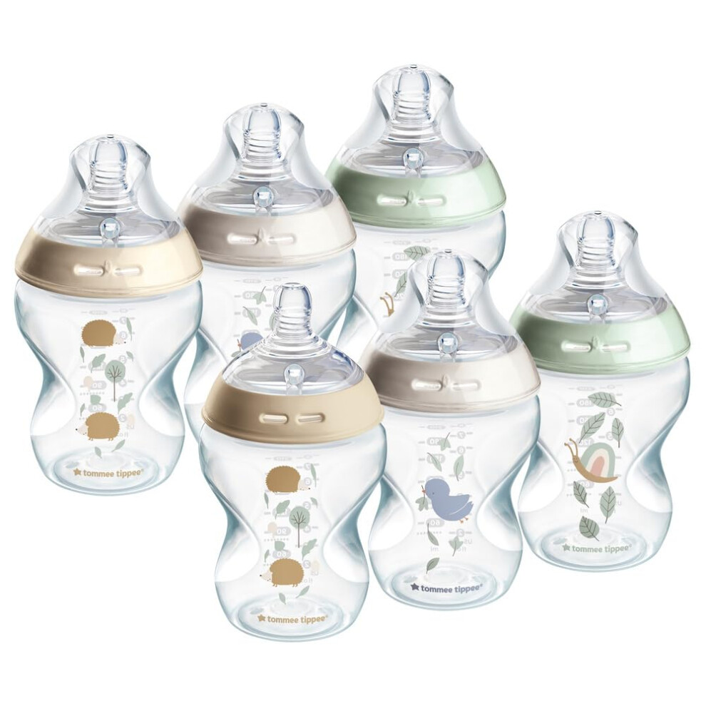 Tommee Tippee Natural Start Baby Bottles For 0M+, Pack Of 6 260Ml Baby Bottles, With Slow Flow Breast-Like Teat For A Natural Latch, Self-Sterilising